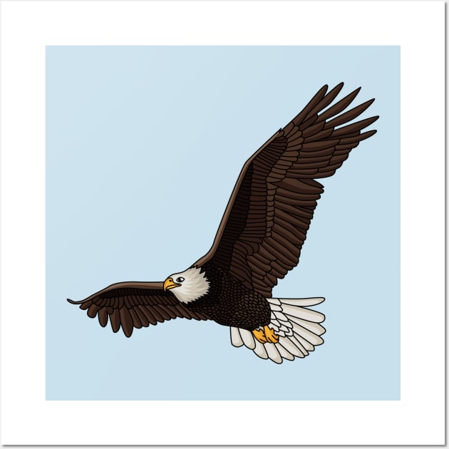 Happy flying bald eagle cartoon illustration Wall Art by Cartoons of fun